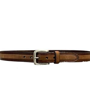 Columbia Western Brown Leather Pewter Buckle Belt Men 36”
